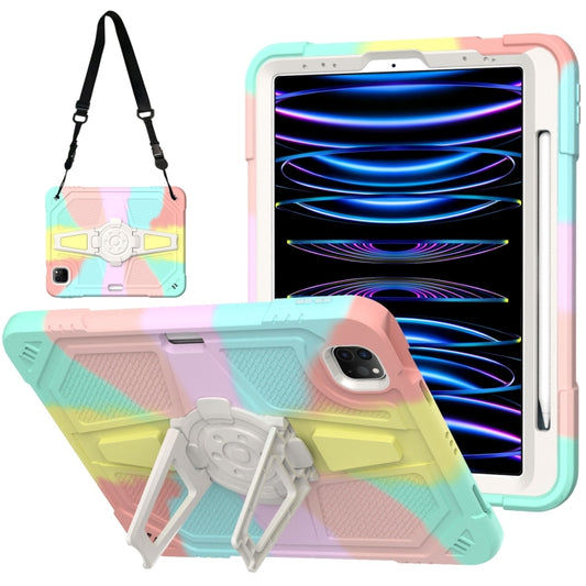 For iPad Air 2022 10.9 / Pro 11 2022 Punk Stand PC Hybrid Silicone Tablet Case with Shoulder Strap(Colorful) - iPad Pro 11 (2022/2021) Cases by buy2fix | Online Shopping UK | buy2fix