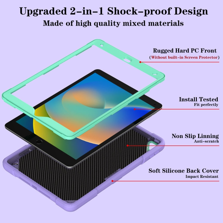 For iPad 10.2 2021 / 2020 / 2019 Punk Stand PC Hybrid Silicone Tablet Case with Shoulder Strap(Purple Teal) - iPad 10.2 Cases by buy2fix | Online Shopping UK | buy2fix