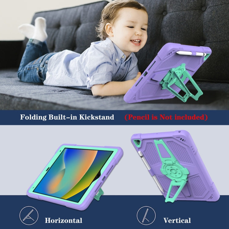 For iPad 10.2 2021 / 2020 / 2019 Punk Stand PC Hybrid Silicone Tablet Case with Shoulder Strap(Purple Teal) - iPad 10.2 Cases by buy2fix | Online Shopping UK | buy2fix