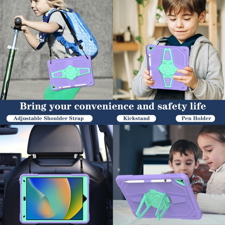 For iPad 10.2 2021 / 2020 / 2019 Punk Stand PC Hybrid Silicone Tablet Case with Shoulder Strap(Purple Teal) - iPad 10.2 Cases by buy2fix | Online Shopping UK | buy2fix