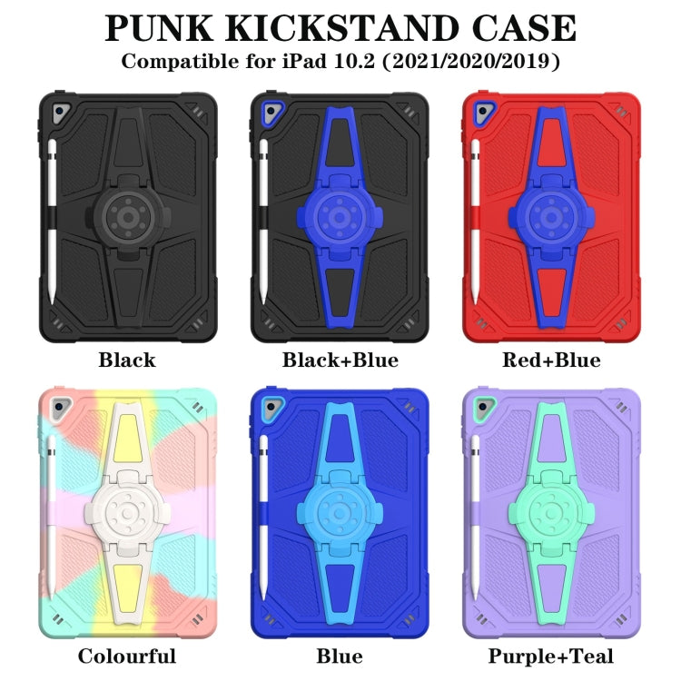 For iPad 10.2 2021 / 2020 / 2019 Punk Stand PC Hybrid Silicone Tablet Case with Shoulder Strap(Purple Teal) - iPad 10.2 Cases by buy2fix | Online Shopping UK | buy2fix