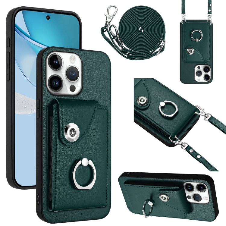 For iPhone 16 Pro Max Organ Card Bag Ring Holder Phone Case with Long Lanyard(Green) by buy2fix