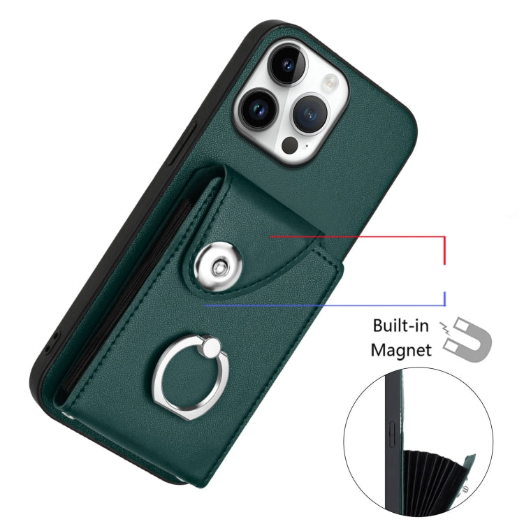 For iPhone 16 Pro Max Organ Card Bag Ring Holder Phone Case with Long Lanyard(Green) by buy2fix