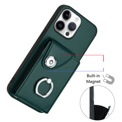 For iPhone 16 Pro Max Organ Card Bag Ring Holder Phone Case with Long Lanyard(Green) by buy2fix