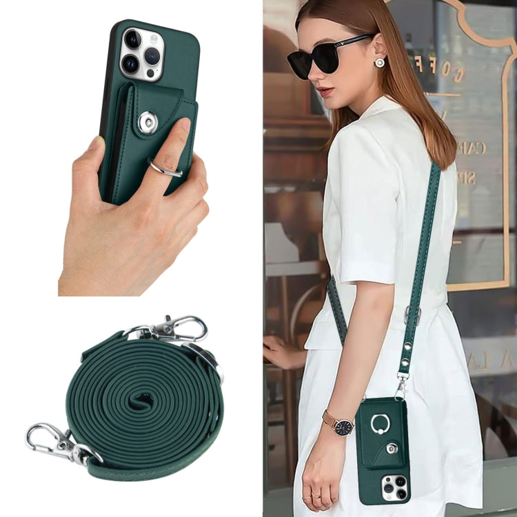 For iPhone 16 Pro Max Organ Card Bag Ring Holder Phone Case with Long Lanyard(Green) by buy2fix