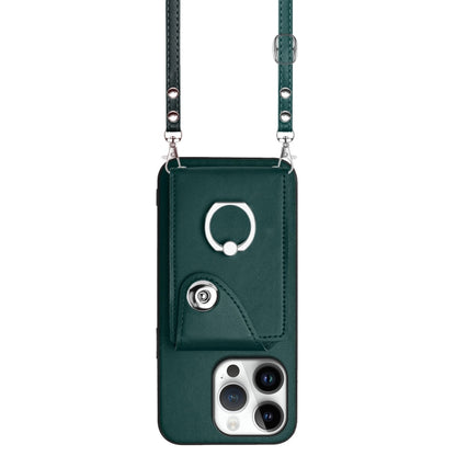 For iPhone 16 Pro Organ Card Bag Ring Holder Phone Case with Long Lanyard(Green) by buy2fix