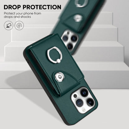 For iPhone 16 Pro Organ Card Bag Ring Holder Phone Case with Long Lanyard(Green) by buy2fix