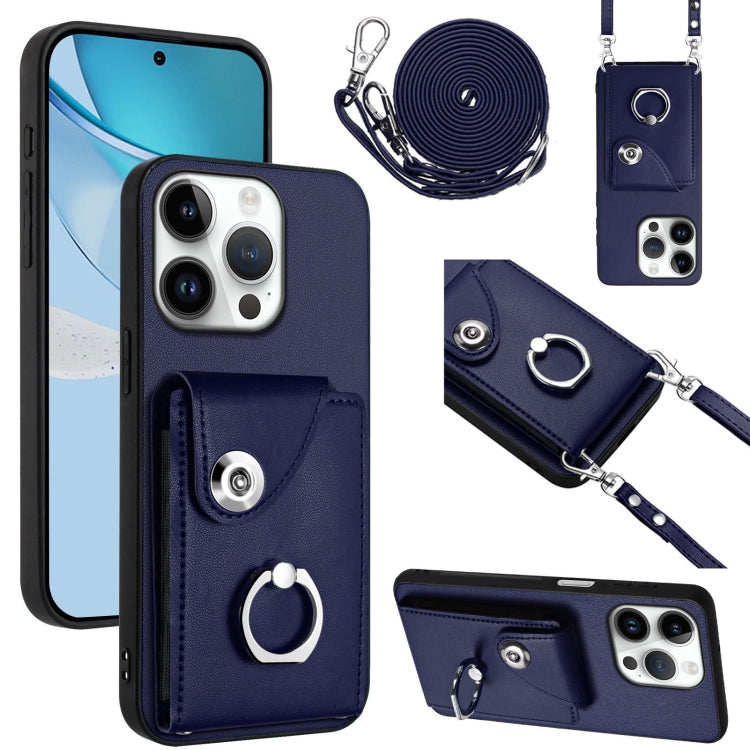 For iPhone 16 Pro Organ Card Bag Ring Holder Phone Case with Long Lanyard(Blue) by buy2fix