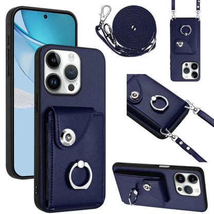 For iPhone 16 Pro Organ Card Bag Ring Holder Phone Case with Long Lanyard(Blue) by buy2fix