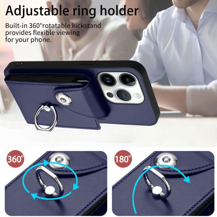 For iPhone 16 Pro Organ Card Bag Ring Holder Phone Case with Long Lanyard(Blue) by buy2fix