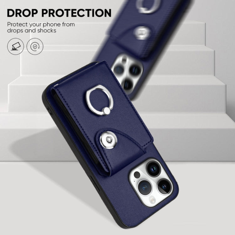 For iPhone 16 Pro Organ Card Bag Ring Holder Phone Case with Long Lanyard(Blue) by buy2fix