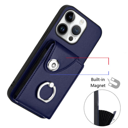 For iPhone 16 Pro Organ Card Bag Ring Holder Phone Case with Long Lanyard(Blue) by buy2fix