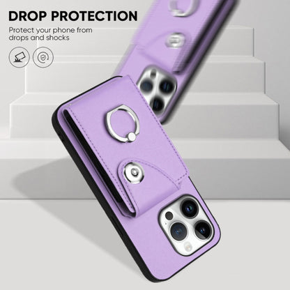 For iPhone 16 Pro Organ Card Bag Ring Holder Phone Case with Long Lanyard(Purple) by buy2fix