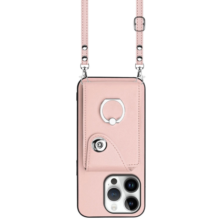 For iPhone 16 Pro Organ Card Bag Ring Holder Phone Case with Long Lanyard(Pink) by buy2fix