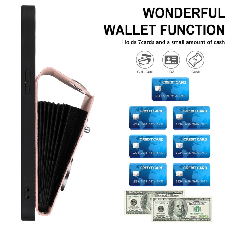 For iPhone 16 Pro Organ Card Bag Ring Holder Phone Case with Long Lanyard(Pink) by buy2fix