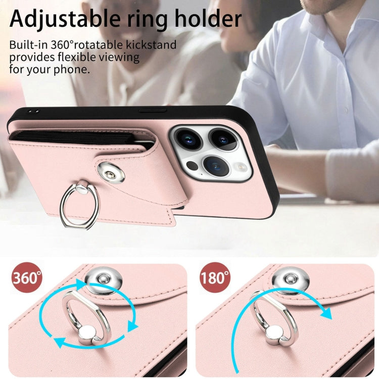 For iPhone 16 Pro Organ Card Bag Ring Holder Phone Case with Long Lanyard(Pink) by buy2fix