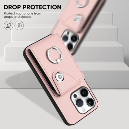 For iPhone 16 Pro Organ Card Bag Ring Holder Phone Case with Long Lanyard(Pink) by buy2fix