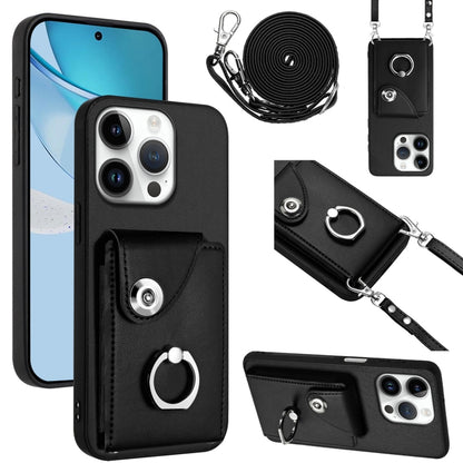 For iPhone 16 Pro Organ Card Bag Ring Holder Phone Case with Long Lanyard(Black) by buy2fix
