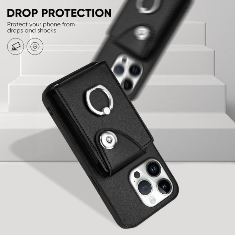 For iPhone 16 Pro Organ Card Bag Ring Holder Phone Case with Long Lanyard(Black) by buy2fix