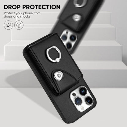 For iPhone 16 Pro Organ Card Bag Ring Holder Phone Case with Long Lanyard(Black) by buy2fix