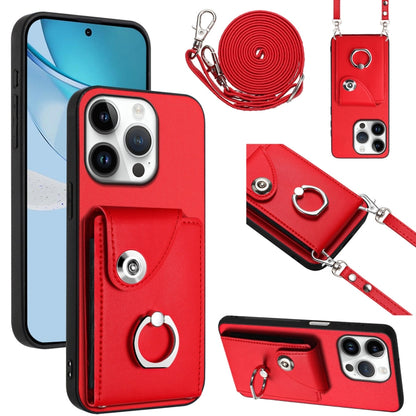 For iPhone 16 Pro Organ Card Bag Ring Holder Phone Case with Long Lanyard(Red) by buy2fix