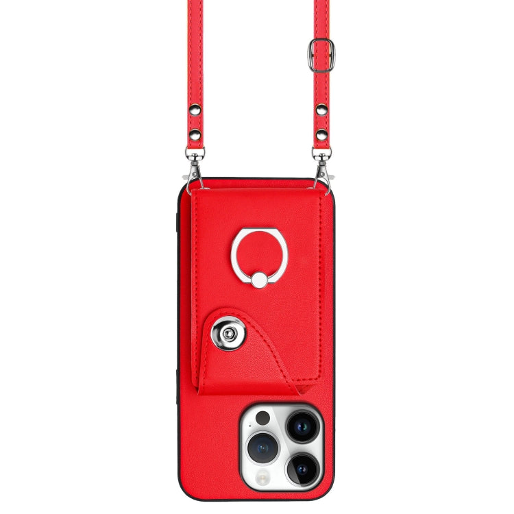 For iPhone 16 Pro Organ Card Bag Ring Holder Phone Case with Long Lanyard(Red) by buy2fix