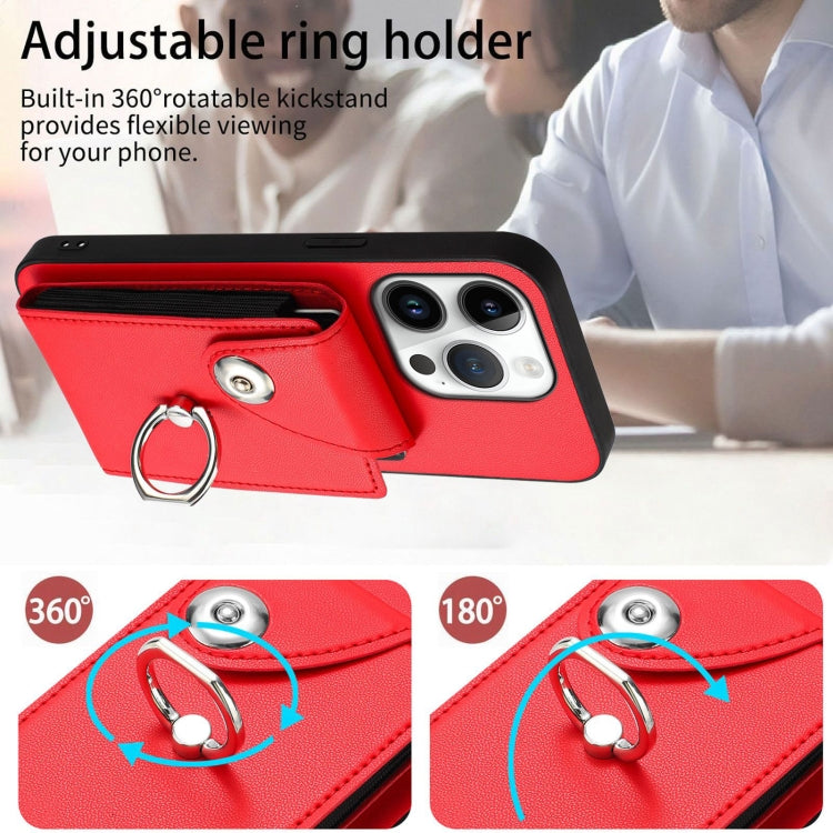 For iPhone 16 Pro Organ Card Bag Ring Holder Phone Case with Long Lanyard(Red) by buy2fix