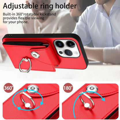 For iPhone 16 Pro Organ Card Bag Ring Holder Phone Case with Long Lanyard(Red) by buy2fix