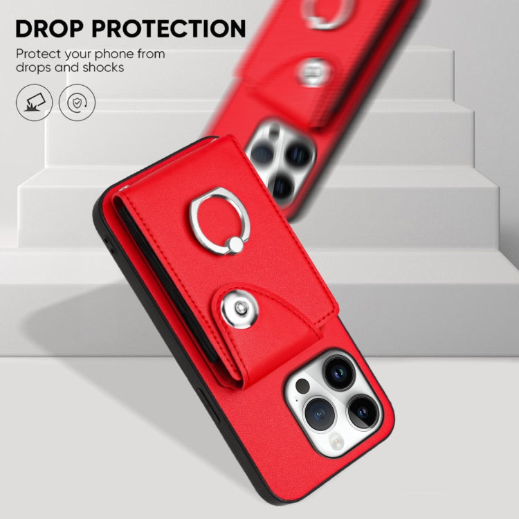 For iPhone 16 Pro Organ Card Bag Ring Holder Phone Case with Long Lanyard(Red) by buy2fix