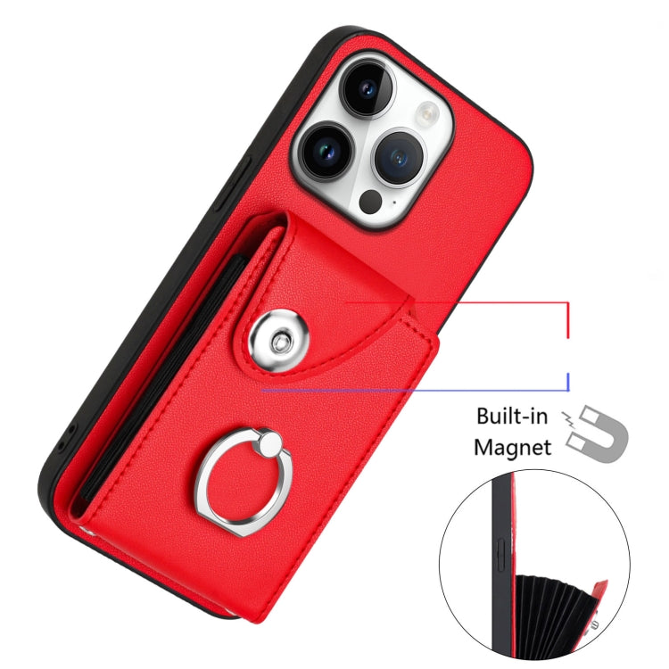 For iPhone 16 Pro Organ Card Bag Ring Holder Phone Case with Long Lanyard(Red) by buy2fix