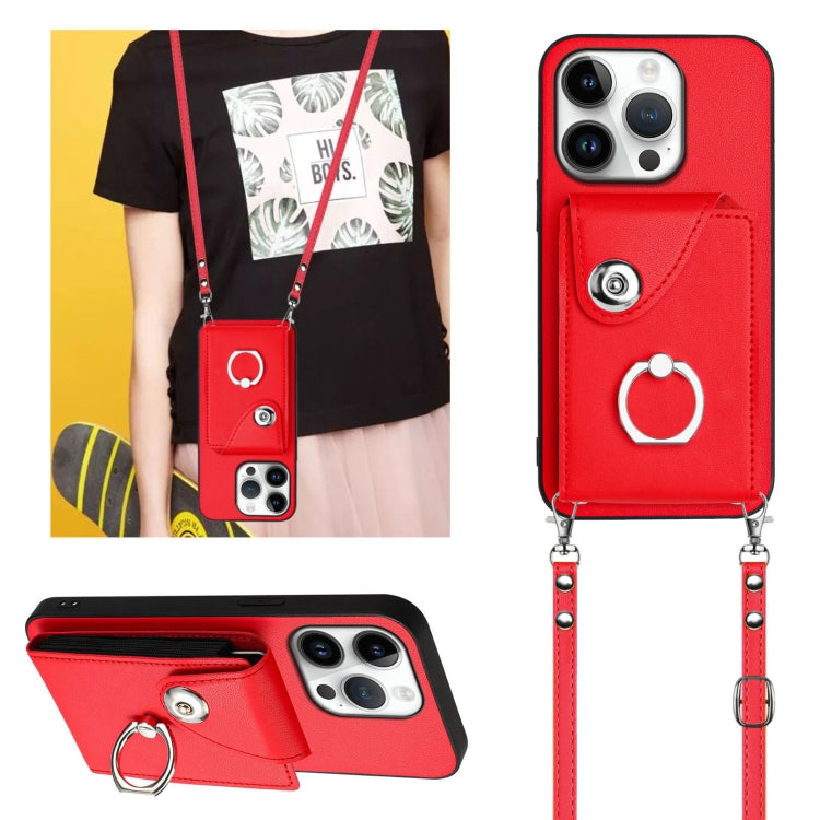 For iPhone 16 Pro Organ Card Bag Ring Holder Phone Case with Long Lanyard(Red) by buy2fix