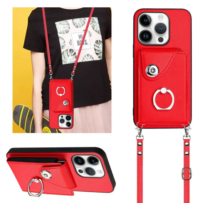 For iPhone 16 Pro Organ Card Bag Ring Holder Phone Case with Long Lanyard(Red) by buy2fix
