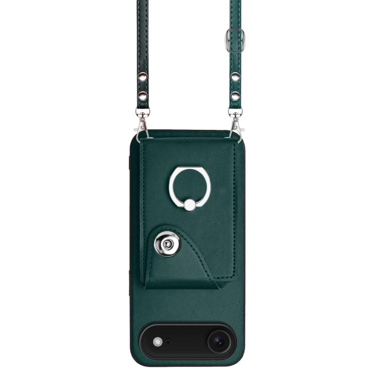 For iPhone Air Organ Card Bag Ring Holder Phone Case with Long Lanyard(Green) - iPhone Air Cases by buy2fix | Online Shopping UK | buy2fix