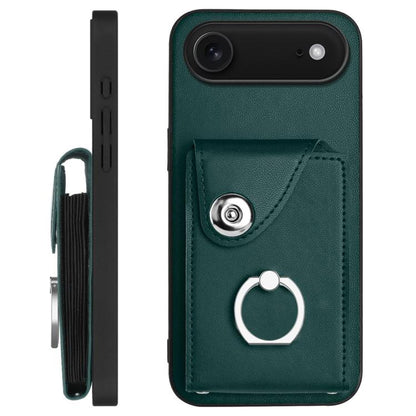 For iPhone Air Organ Card Bag Ring Holder Phone Case with Long Lanyard(Green) - iPhone Air Cases by buy2fix | Online Shopping UK | buy2fix