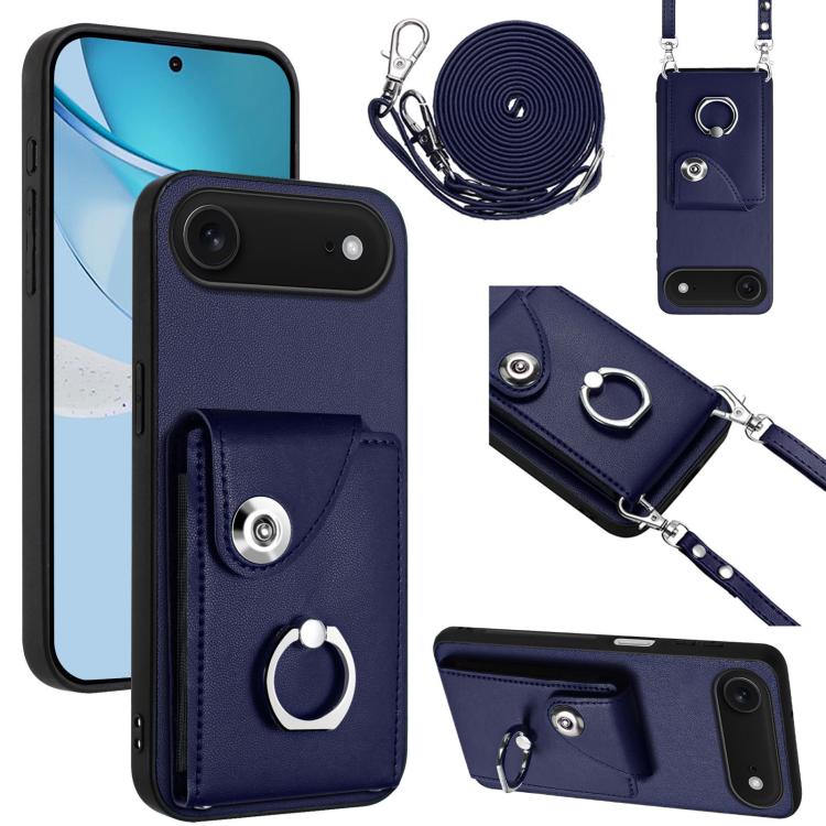 For iPhone Air Organ Card Bag Ring Holder Phone Case with Long Lanyard(Blue) - iPhone Air Cases by buy2fix | Online Shopping UK | buy2fix