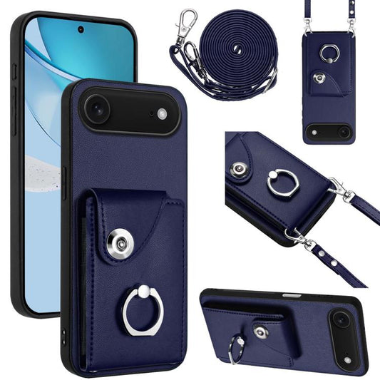 For iPhone Air Organ Card Bag Ring Holder Phone Case with Long Lanyard(Blue) - iPhone Air Cases by buy2fix | Online Shopping UK | buy2fix