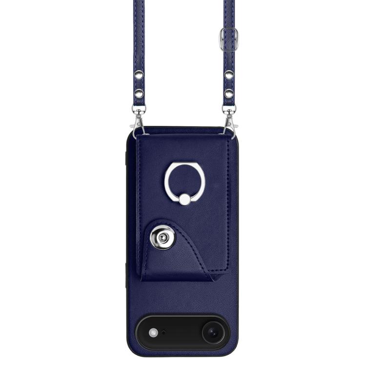 For iPhone Air Organ Card Bag Ring Holder Phone Case with Long Lanyard(Blue) - iPhone Air Cases by buy2fix | Online Shopping UK | buy2fix