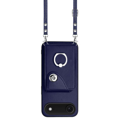 For iPhone Air Organ Card Bag Ring Holder Phone Case with Long Lanyard(Blue) - iPhone Air Cases by buy2fix | Online Shopping UK | buy2fix