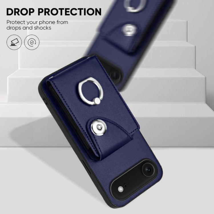 For iPhone Air Organ Card Bag Ring Holder Phone Case with Long Lanyard(Blue) - iPhone Air Cases by buy2fix | Online Shopping UK | buy2fix