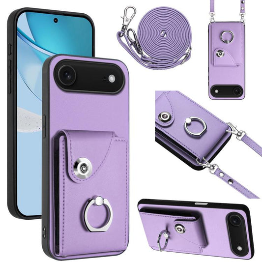 For iPhone Air Organ Card Bag Ring Holder Phone Case with Long Lanyard(Purple) - iPhone Air Cases by buy2fix | Online Shopping UK | buy2fix