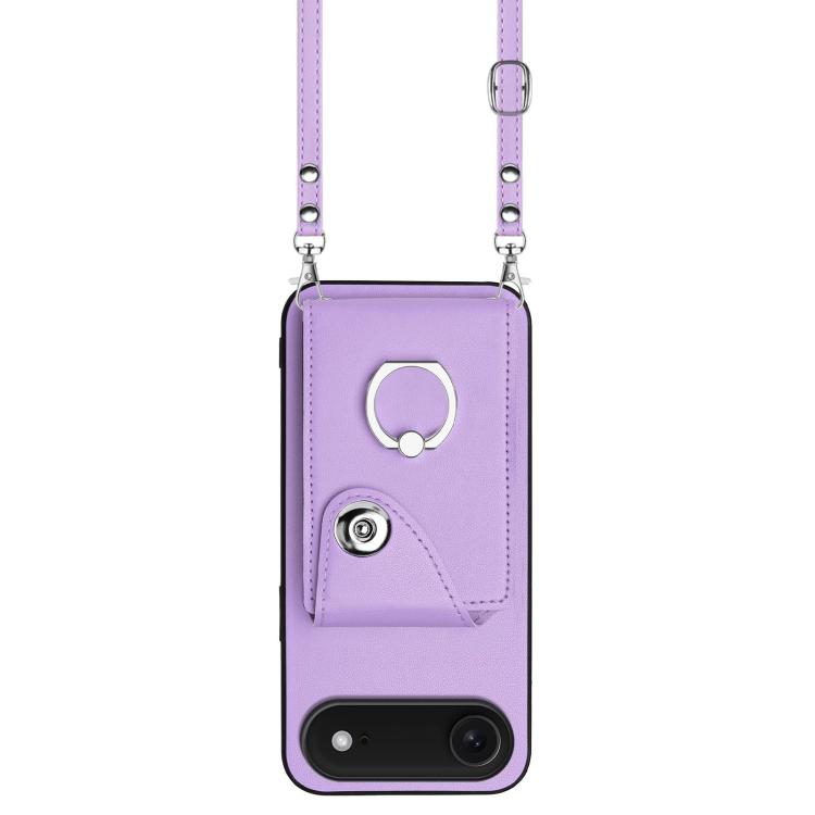 For iPhone Air Organ Card Bag Ring Holder Phone Case with Long Lanyard(Purple) - iPhone Air Cases by buy2fix | Online Shopping UK | buy2fix