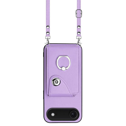 For iPhone Air Organ Card Bag Ring Holder Phone Case with Long Lanyard(Purple) - iPhone Air Cases by buy2fix | Online Shopping UK | buy2fix