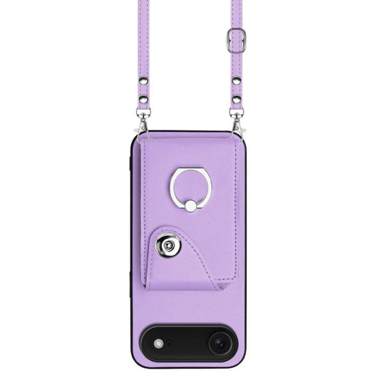 For iPhone Air Organ Card Bag Ring Holder Phone Case with Long Lanyard(Purple) - iPhone Air Cases by buy2fix | Online Shopping UK | buy2fix