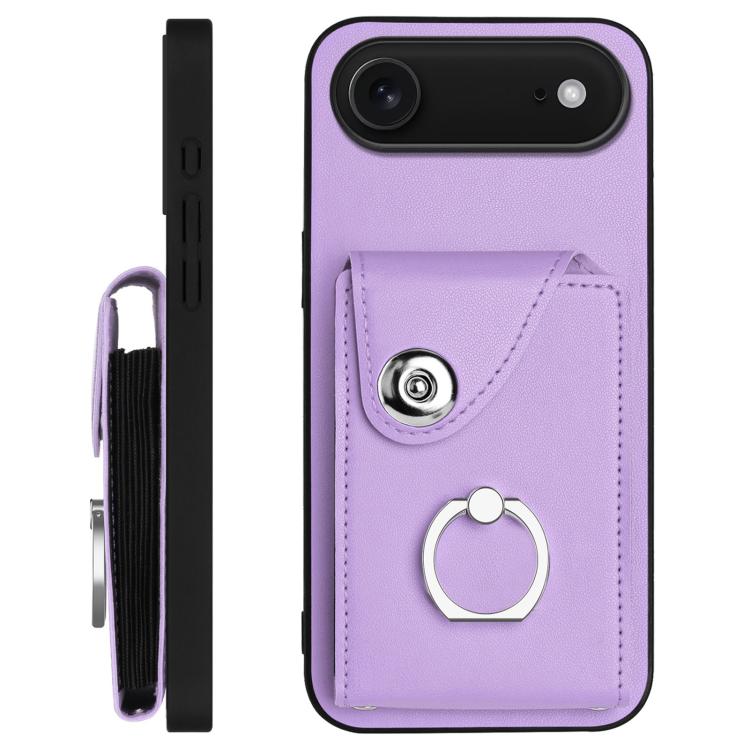 For iPhone Air Organ Card Bag Ring Holder Phone Case with Long Lanyard(Purple) - iPhone Air Cases by buy2fix | Online Shopping UK | buy2fix