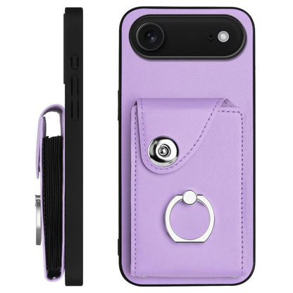 For iPhone Air Organ Card Bag Ring Holder Phone Case with Long Lanyard(Purple) - iPhone Air Cases by buy2fix | Online Shopping UK | buy2fix