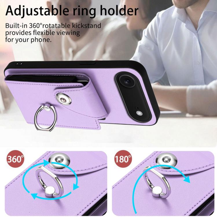 For iPhone Air Organ Card Bag Ring Holder Phone Case with Long Lanyard(Purple) - iPhone Air Cases by buy2fix | Online Shopping UK | buy2fix