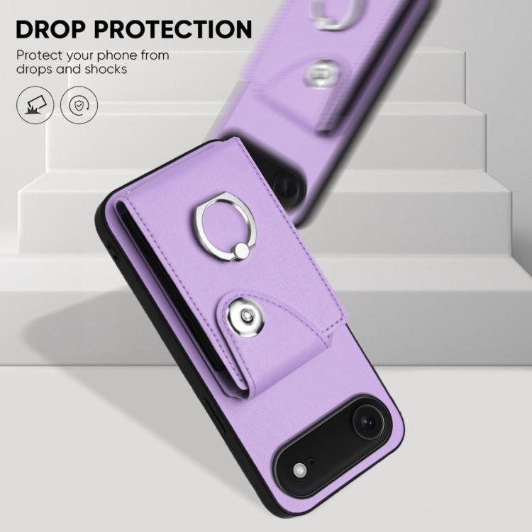 For iPhone Air Organ Card Bag Ring Holder Phone Case with Long Lanyard(Purple) - iPhone Air Cases by buy2fix | Online Shopping UK | buy2fix