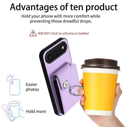 For iPhone Air Organ Card Bag Ring Holder Phone Case with Long Lanyard(Purple) - iPhone Air Cases by buy2fix | Online Shopping UK | buy2fix