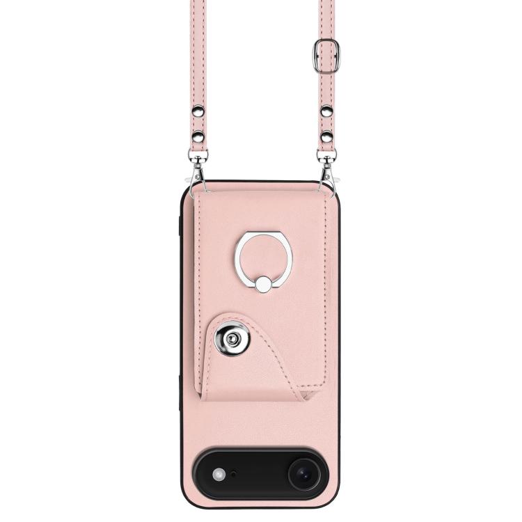 For iPhone Air Organ Card Bag Ring Holder Phone Case with Long Lanyard(Pink) - iPhone Air Cases by buy2fix | Online Shopping UK | buy2fix