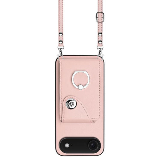 For iPhone Air Organ Card Bag Ring Holder Phone Case with Long Lanyard(Pink) - iPhone Air Cases by buy2fix | Online Shopping UK | buy2fix